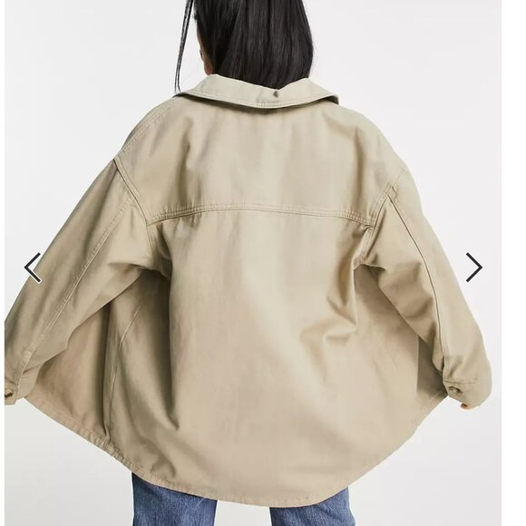 ASOS | Cotton Shacket in Light Khaki, Oversized Chore Shirt Jacket Sz. S - Picture 10 of 12